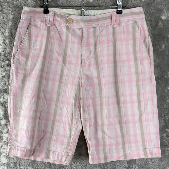 Izod Size 14 Plaid Flat Front Casual Shorts Pink Button Zip Pocket Cotton - Picture 1 of 10
